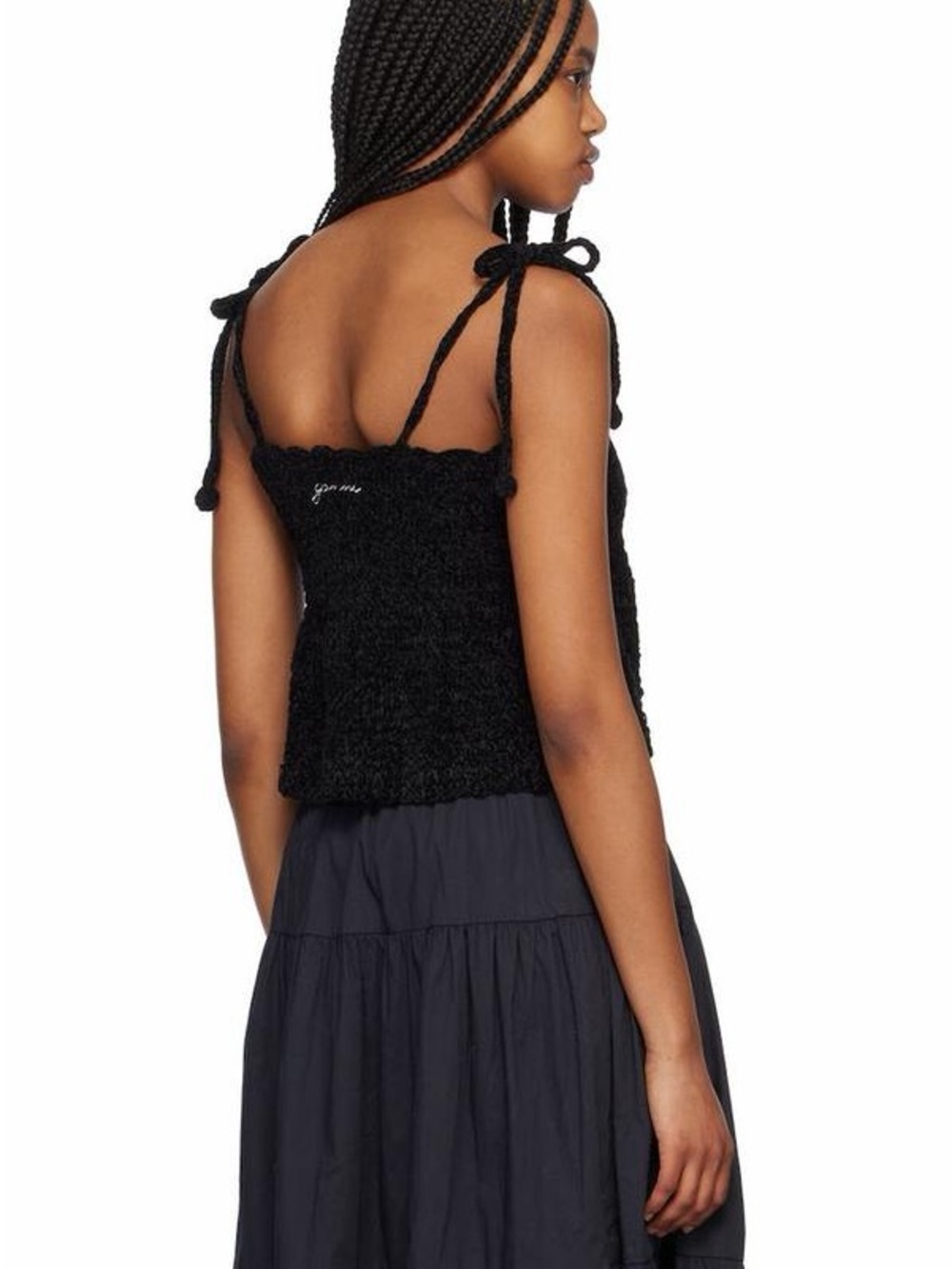 GANNi Black Knit Chenille Tie-Shoulder Cropped Tank - Picture 3 of 3